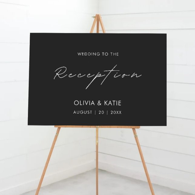 Póster Signo de bienvenida de la recepción de la boda neg (Black Wedding Reception Welcome Sign)