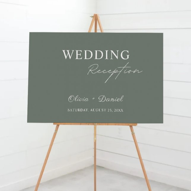 Póster Signo de bienvenida de la recepción de la boda ver (Sage Green Wedding Reception Welcome Sign)