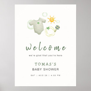 Póster Signo de bienvenida de la ropa de bebé de color ve