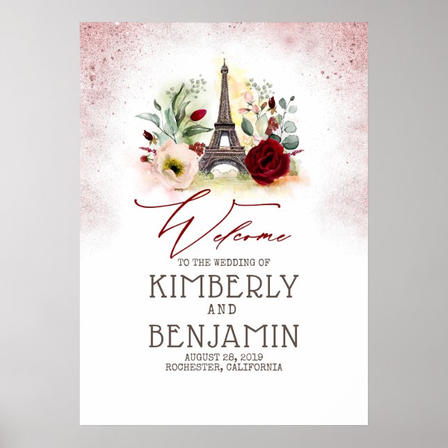 Póster Signo de bienvenida de la Torre Eiffel de París de (Frente)