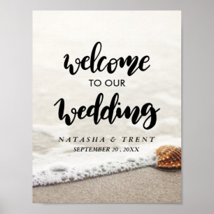 Póster Signo de bienvenida de las olas de playa Boda