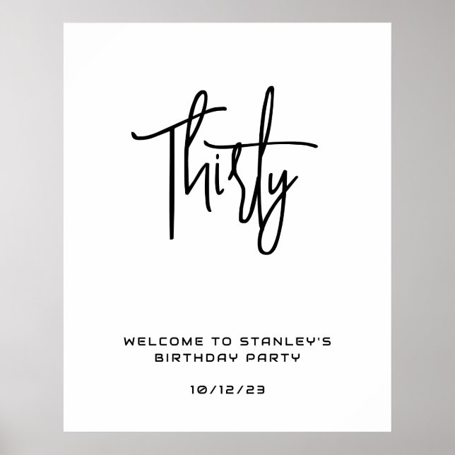 Póster Signo de bienvenida de los Treinta Años en Blanco  (Frente)