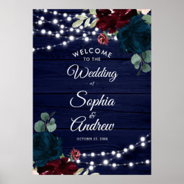 Póster Signo de bienvenida de madera rústica de las flore