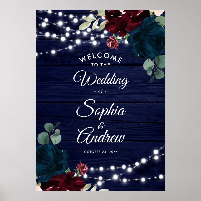 Póster Signo de bienvenida de madera rústica de las flore (Frente)