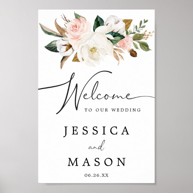 Póster Signo de bienvenida de Magnolia Cotton Boda (Frente)