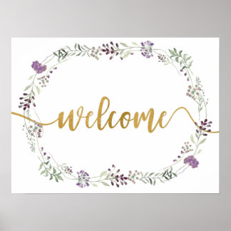 Póster Signo de bienvenida de marco de flores silvestres 