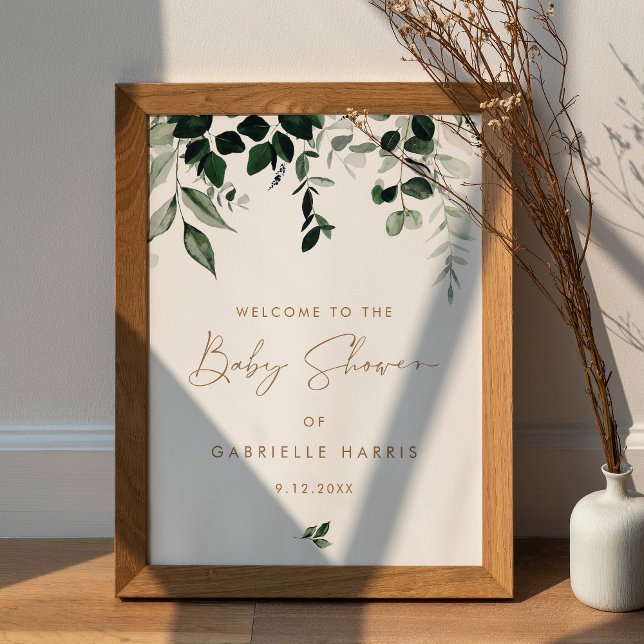 Póster Signo de bienvenida de MAREE Greenery Baby Shower (Subido por el creador)