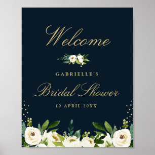 Póster signo de bienvenida de marfil blanco floral con du