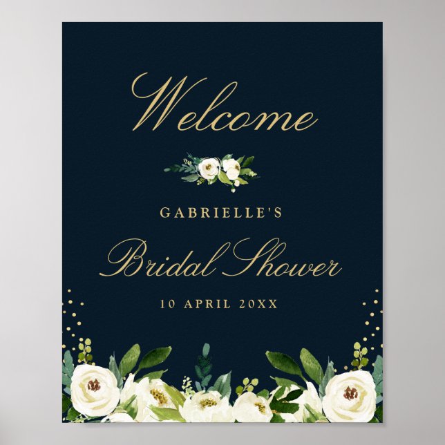 Póster signo de bienvenida de marfil blanco floral con du (Frente)