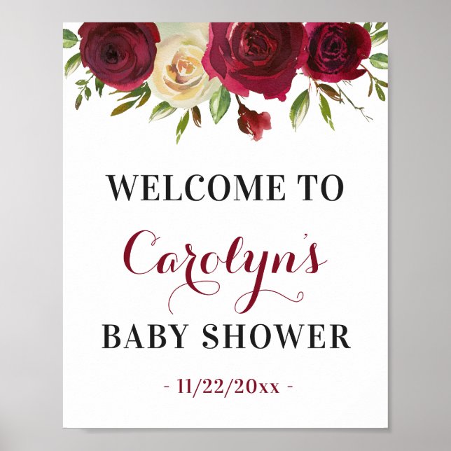 Póster Signo de bienvenida de Marsala Fall Baby Shower Sp (Frente)