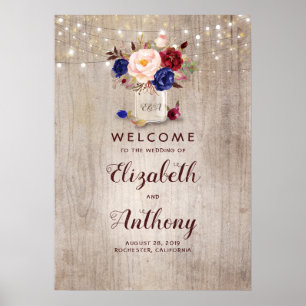 Póster Signo de bienvenida de Mason Jar Floral Rustic Bod