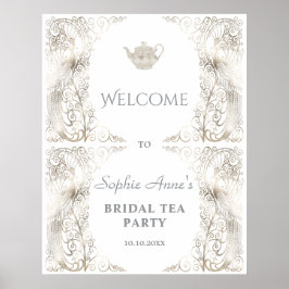Póster Signo de bienvenida de moda Silver Peacock Bridal 
