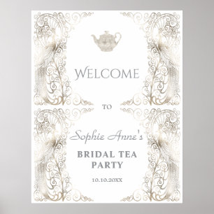 Póster Signo de bienvenida de moda Silver Peacock Bridal
