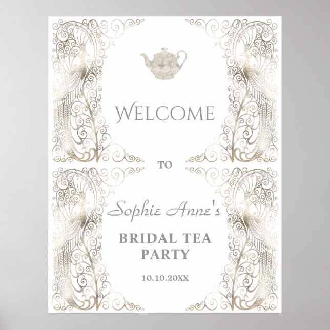 Póster Signo de bienvenida de moda Silver Peacock Bridal  (Frente)