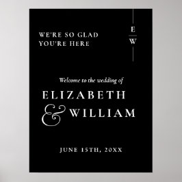 Póster Signo de bienvenida de Monograma Blanco y Negro