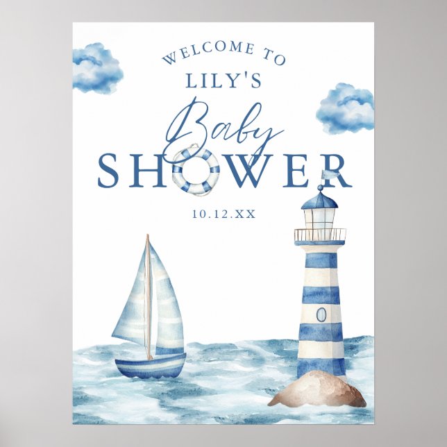 Póster Signo de bienvenida de Nautical Boy Baby Shower (Frente)