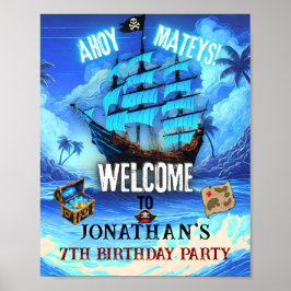 Póster Signo de bienvenida de Neon Glow Pirate Ship Ahoy 