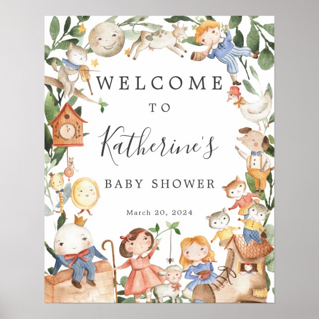 Póster Signo de bienvenida de Nursery Rhymes Baby Shower (Frente)