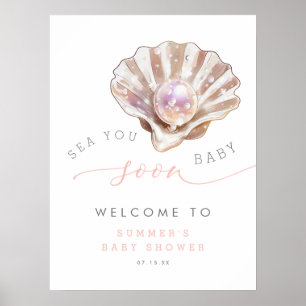 Póster Signo de bienvenida de Ocean Beach Sea, pronto Bab