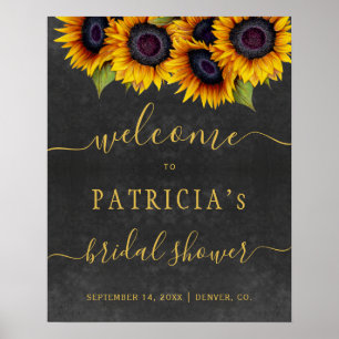 Póster Signo de bienvenida de oro para girasoles rusos co