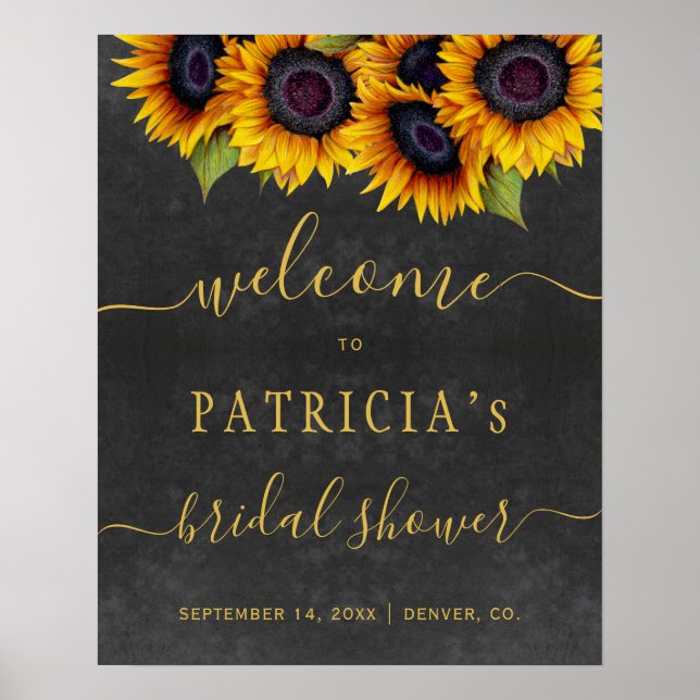 Póster Signo de bienvenida de oro para girasoles rusos co (Frente)