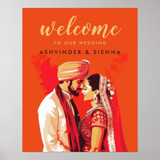 Póster Signo de bienvenida de pareja Boda india (Frente)