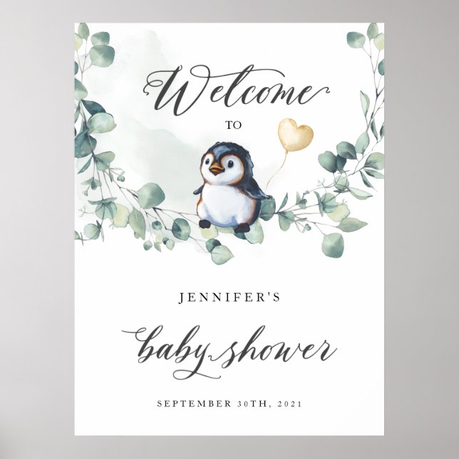 Póster Signo de bienvenida de Penguin Baby Shower (Frente)