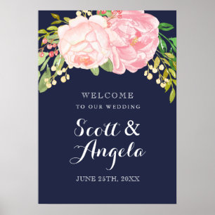 Póster Signo de bienvenida de Peony Rosa encantador (20x2