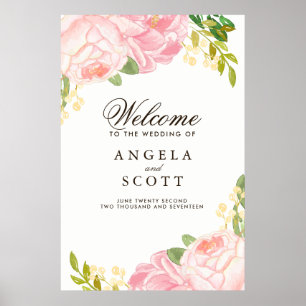 Póster Signo de bienvenida de Peony Rosa encantador (24x3