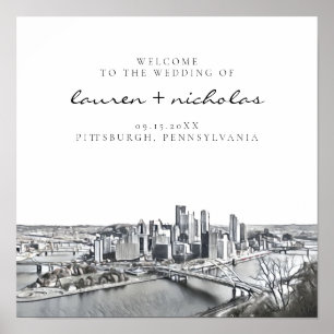 Póster Signo de bienvenida de Pittsburgh Skyline Boda