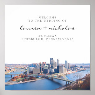 Póster Signo de bienvenida de Pittsburgh Skyline Boda