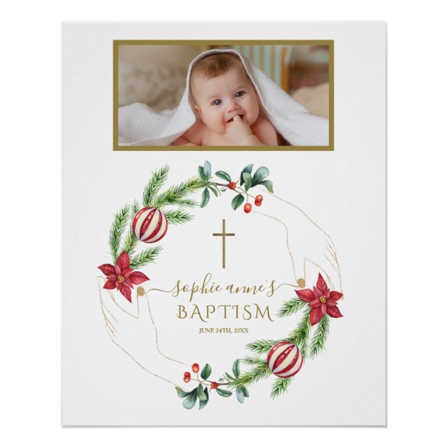 Póster Signo de bienvenida de Poinsettia Pine Berry Photo (Anverso)
