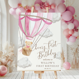 Póster Signo de bienvenida de primer cumpleaños de Pink T