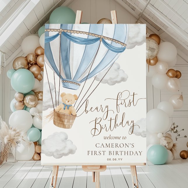 Póster Signo de bienvenida de primer cumpleaños de Teddy  (Subido por el creador)