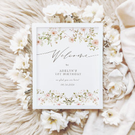 Póster Signo de bienvenida de primer cumpleaños del bebé 