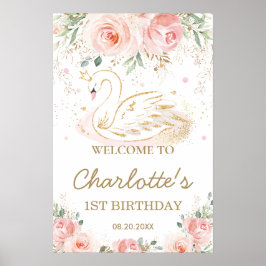 Póster Signo de bienvenida de primer cumpleaños del cisne