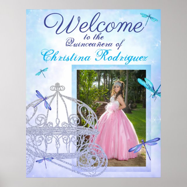 Póster Signo de bienvenida de Quinceañera azul y turquesa (Frente)