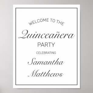 Póster Signo de bienvenida de Quinceañera blanca Minimali
