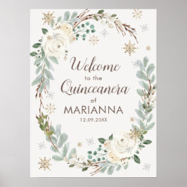 Póster Signo de bienvenida de Quinceanera floral de invie