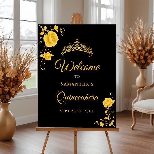 Póster Signo de bienvenida de Quinceañera floral de oro d (Subido por el creador)