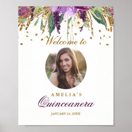 Póster Signo de bienvenida de Quinceanera fotográfico Ame