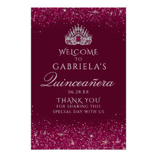 Póster Signo de bienvenida de Quinceanera, Purpurina de B
