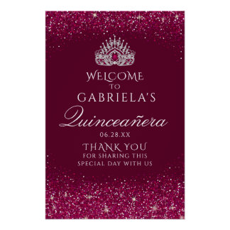 Póster Signo de bienvenida de Quinceanera, Purpurina de B
