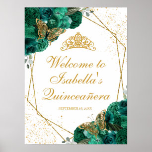Póster Signo de bienvenida de Quinceanera verde esmeralda