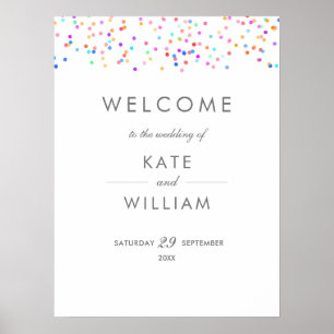 Póster Signo de bienvenida de Rainbow Confetti Boda