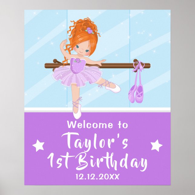 Póster Signo de bienvenida de Red Hair Ballerina Purple T (Frente)