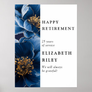 Póster Signo de bienvenida de retiro feliz floral azul de