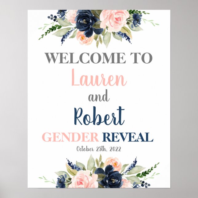 Póster Signo de bienvenida de Revelación de género floral (Frente)