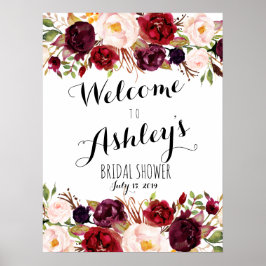 Póster Signo de bienvenida de rosa rojo de Marsala