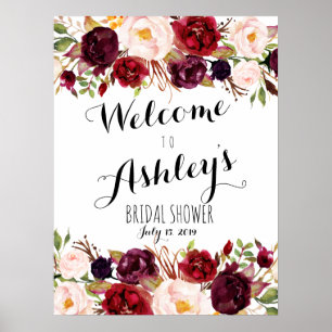 Póster Signo de bienvenida de rosa rojo de Marsala